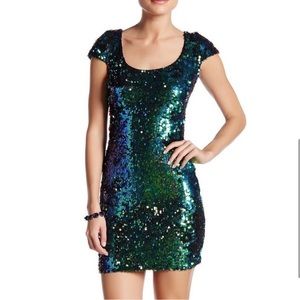 Dress the population peacock sequin dress